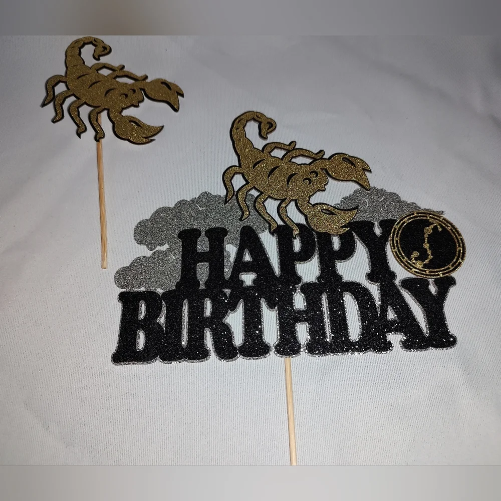Scorpio Cake Toppers NWT-Open Container Black Gold Glitter Horoscope Scorpion
